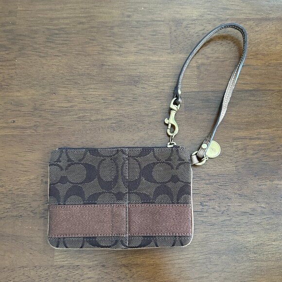 Coach Handbags - Coach Signature Collection Wristlet Brown C Logo Leather Trim Small Zip Pouch